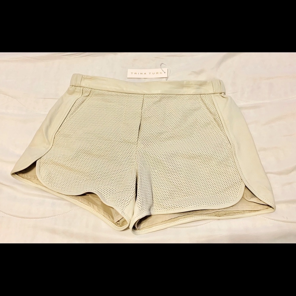 NWT Trina Turk Leather Shorts, Sz 2. Fully Lined, Perforated Leather